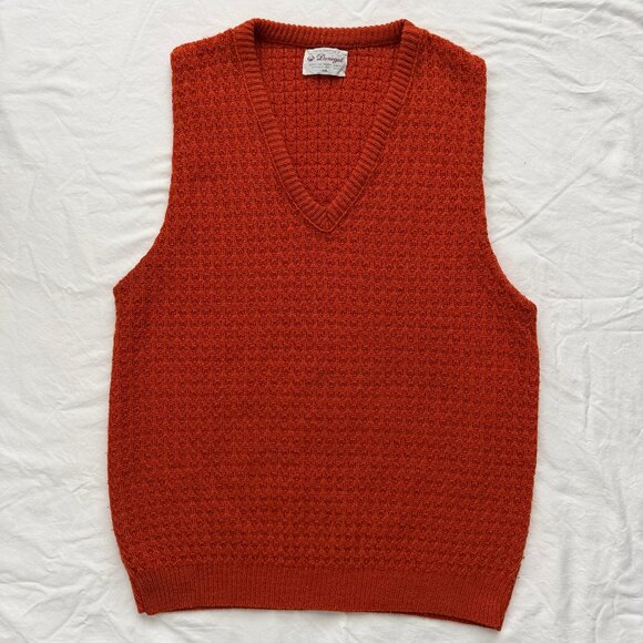 VINTAGE 60s Donegal Burnt Orange Knit Sweater Vest Medium - Picture 1 of 7